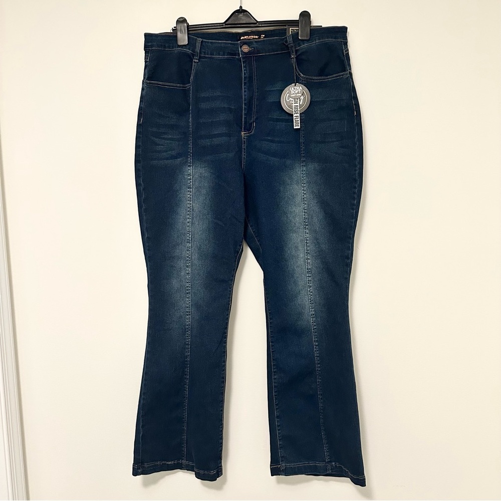 Blue High Rise Flare Wide Leg Jeans with High Waist Dollhouse Women's Plus 24W